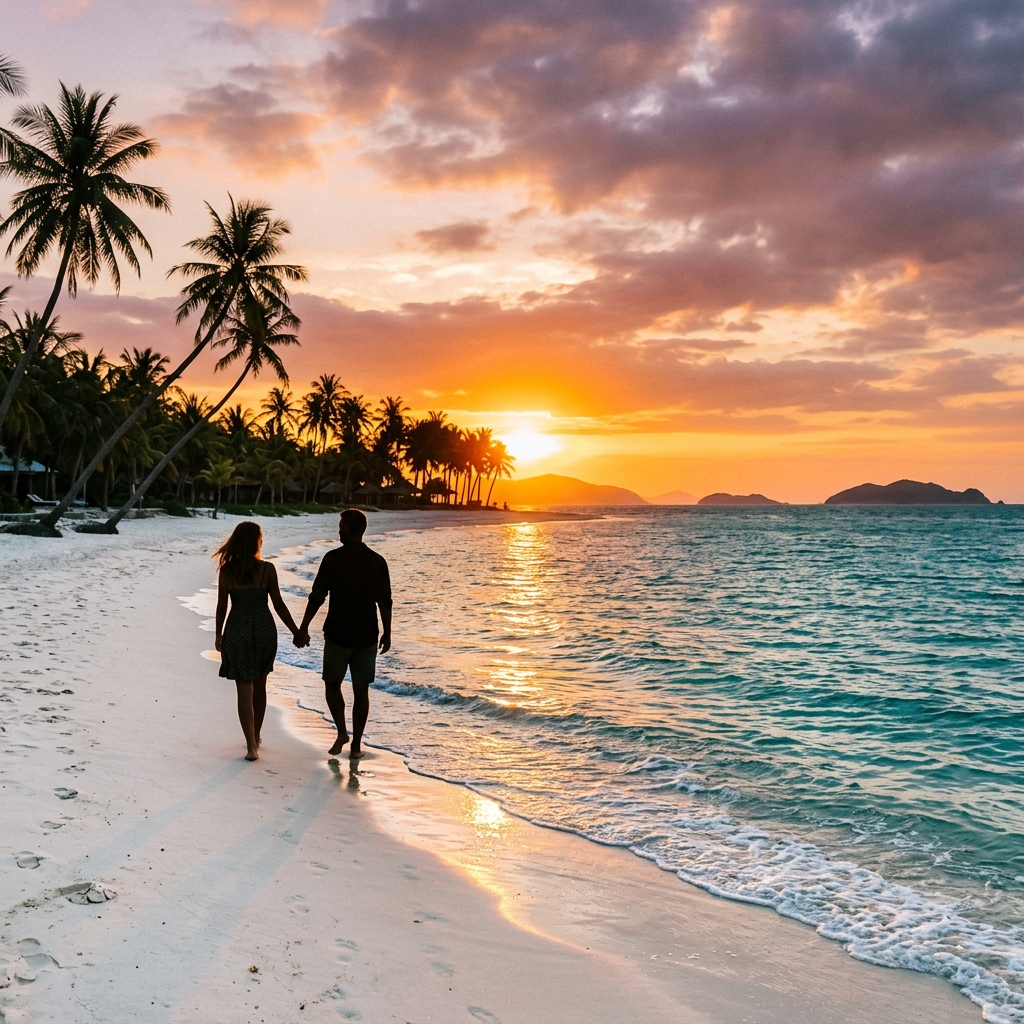 Hoàng hôn lãng mạn trên bãi biển